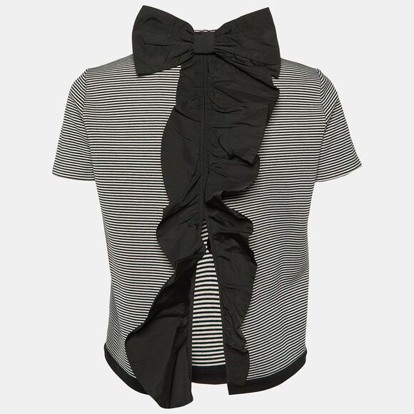 Red Valentino Monochrome Striped Bow Detail T-Shirt M
